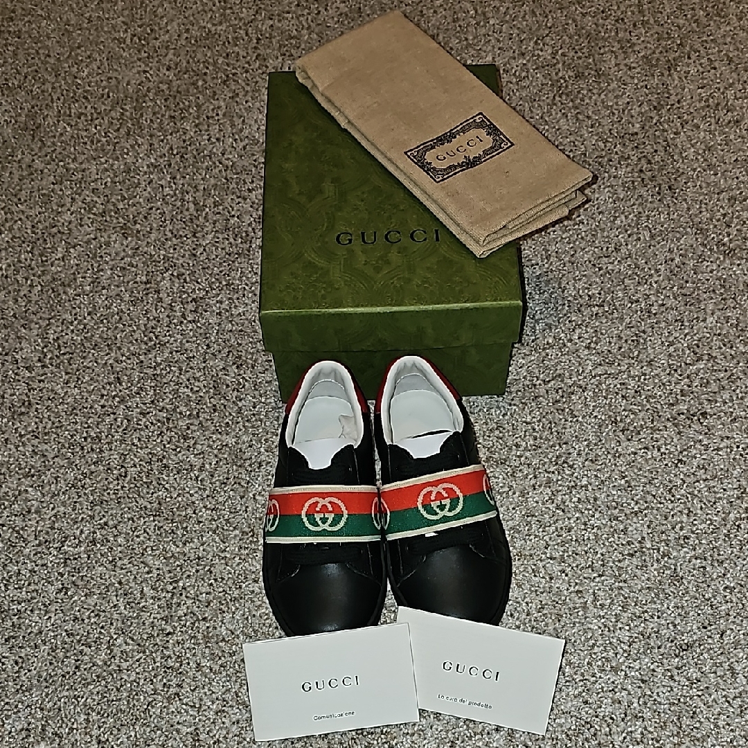 Gucci Black Leather Sneakers With Red And Green Stripes